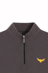 Thermal Mock Neck Half Zip Sweater - Raven